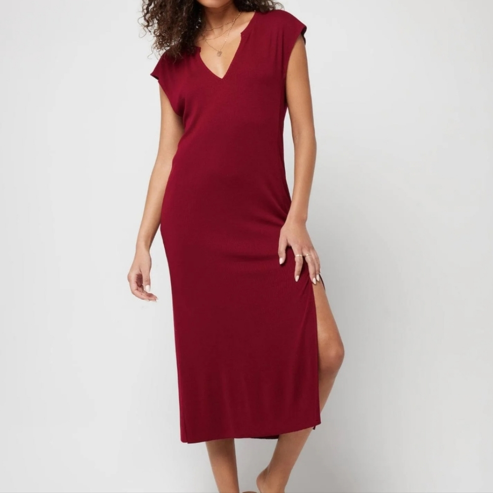 NWT L*SPACE Robyn V Neck Dress in Cabernet